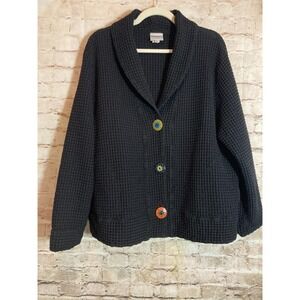 Vintage Den Dori's Closet Jacket XL Distressed Black Waffle Artsy Button Up
